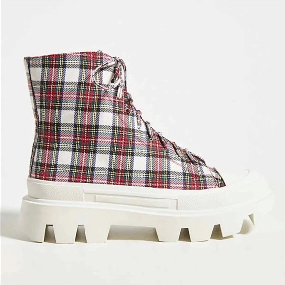 Jeffrey Campbell Plaid Tartan Print Platform High-Top Sneakers / boots NIB - Picture 2 of 9